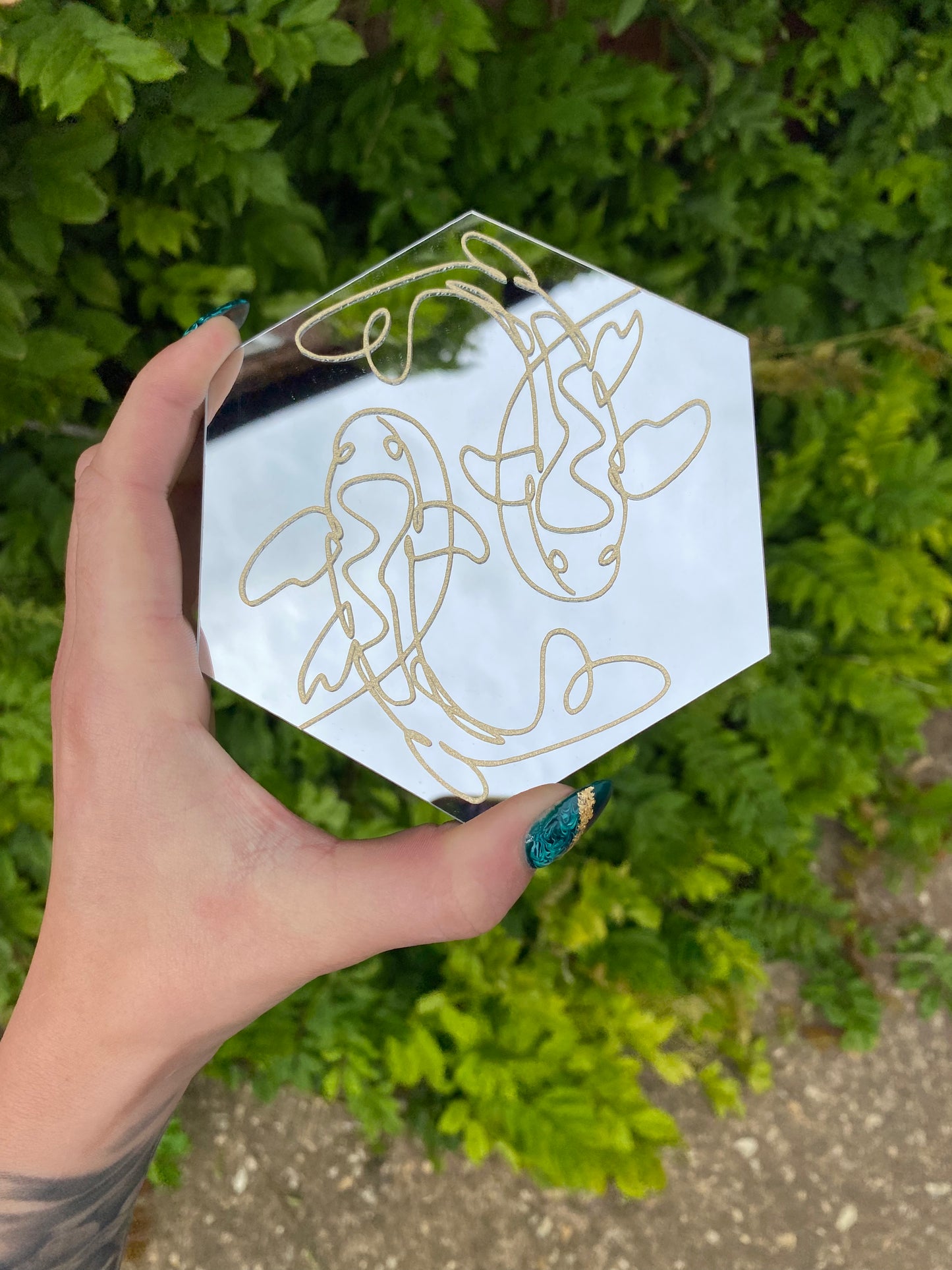 Koi Silver Hexagon Mirror