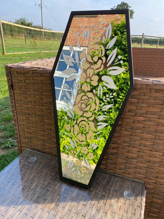 Two-tone Floral Coffin Mirror